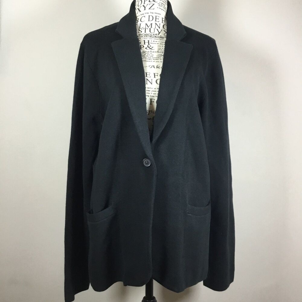 J Crew black cotton blazer cardigan pockets business casual closet staple XL